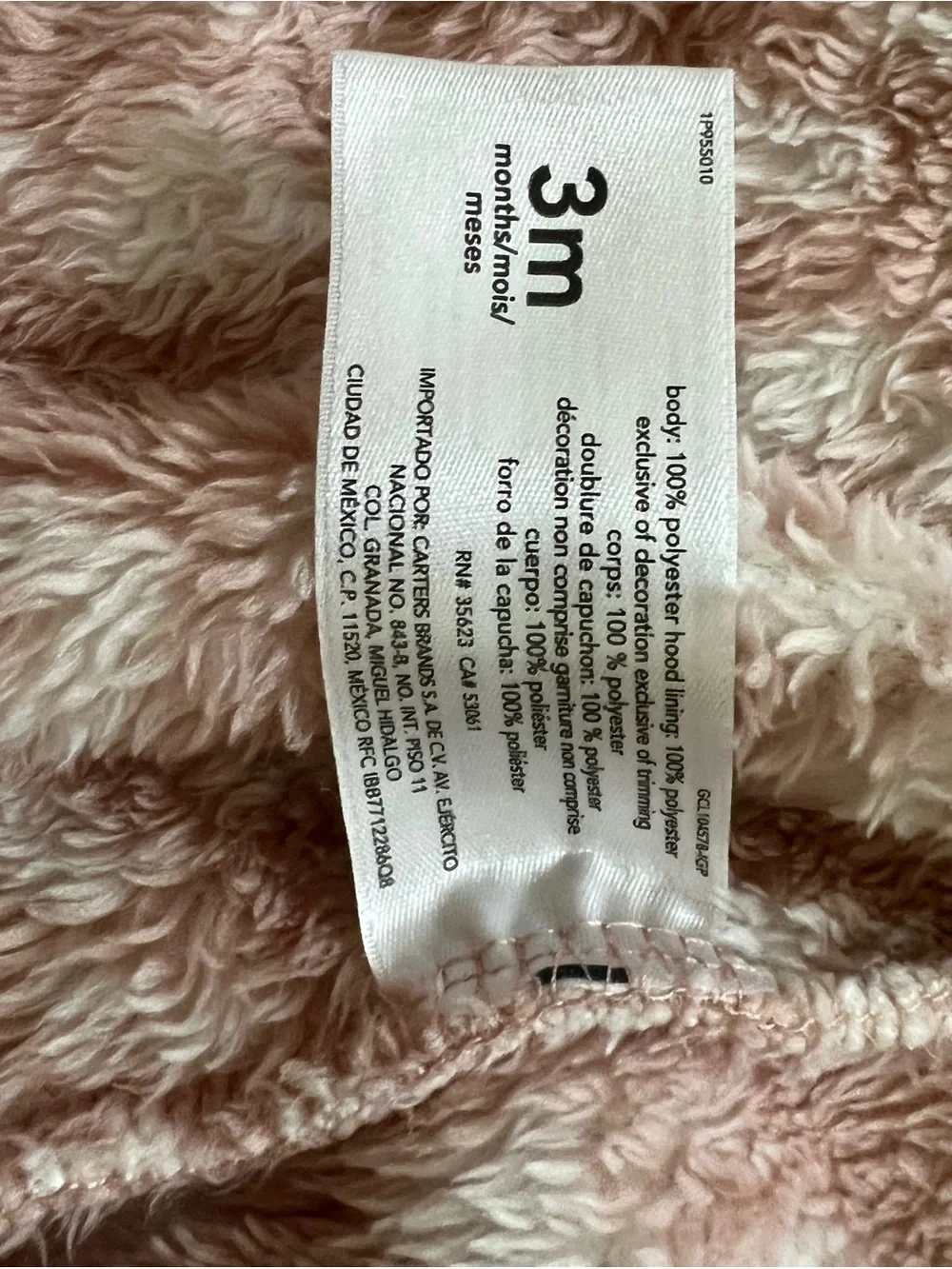 Carter's Pink and Cream Plush Hooded Baby Onesie